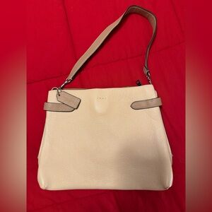 Coach Cream Pebbled Leather Shoulder Bag with Tan Accents